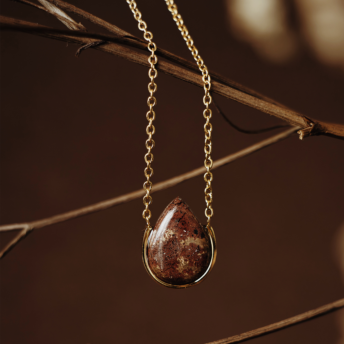 Lava Copper Stone Necklace (Teardrop)