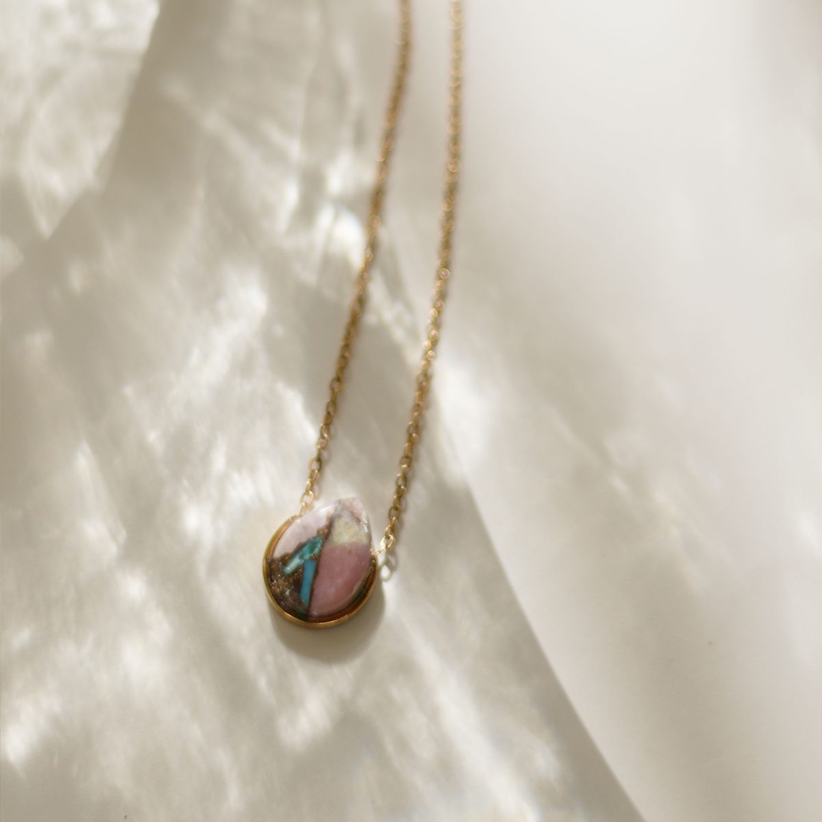 Opal Turquoise Copper Stone Necklace (Teardrop)