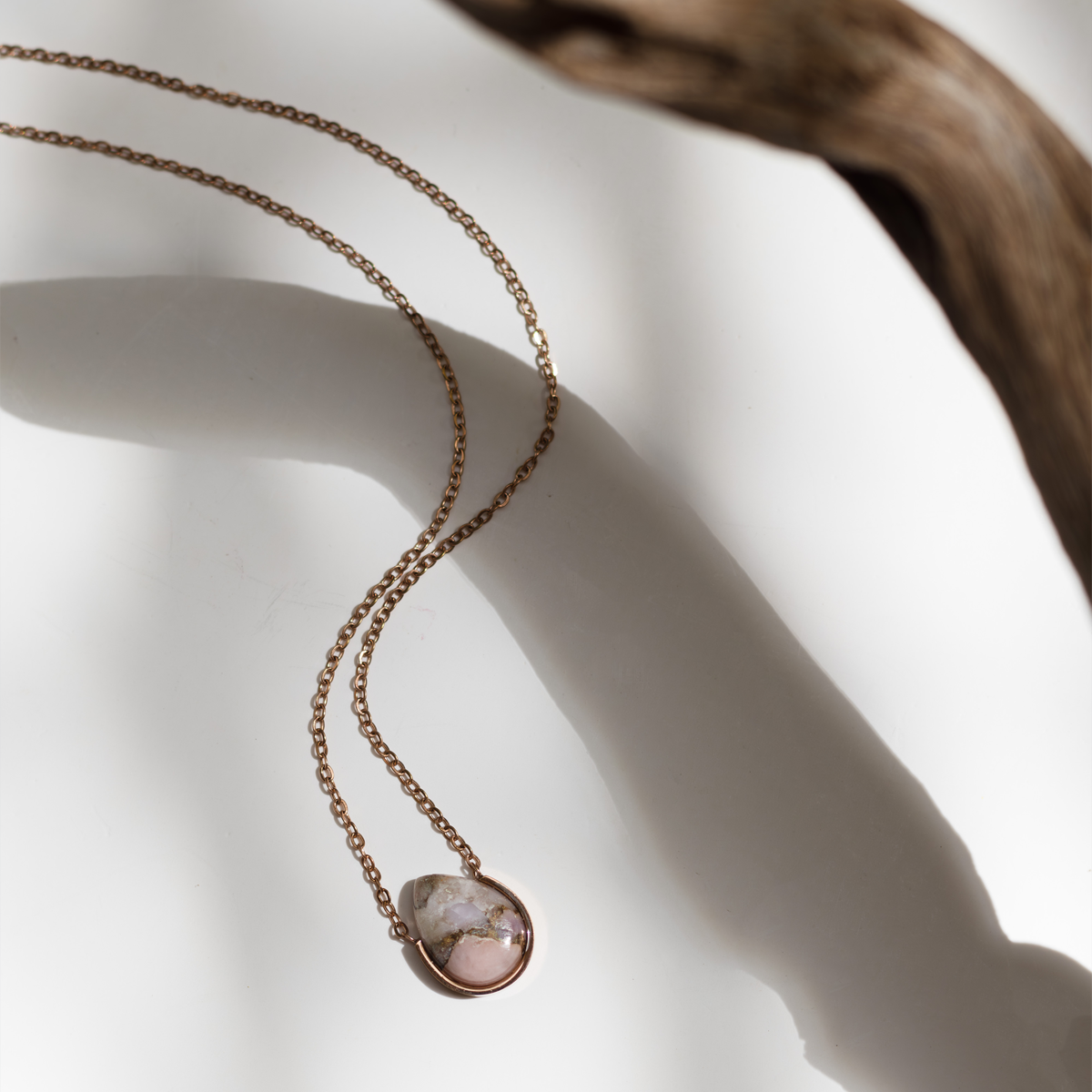 Pink Opal Copper Stone Necklace (Teardrop)