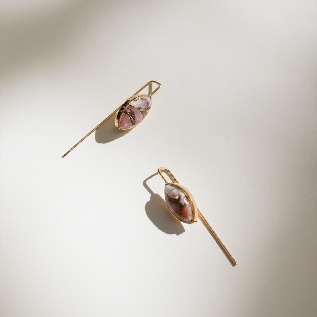 Pink Opal Copper Stone Earrings (Straight)