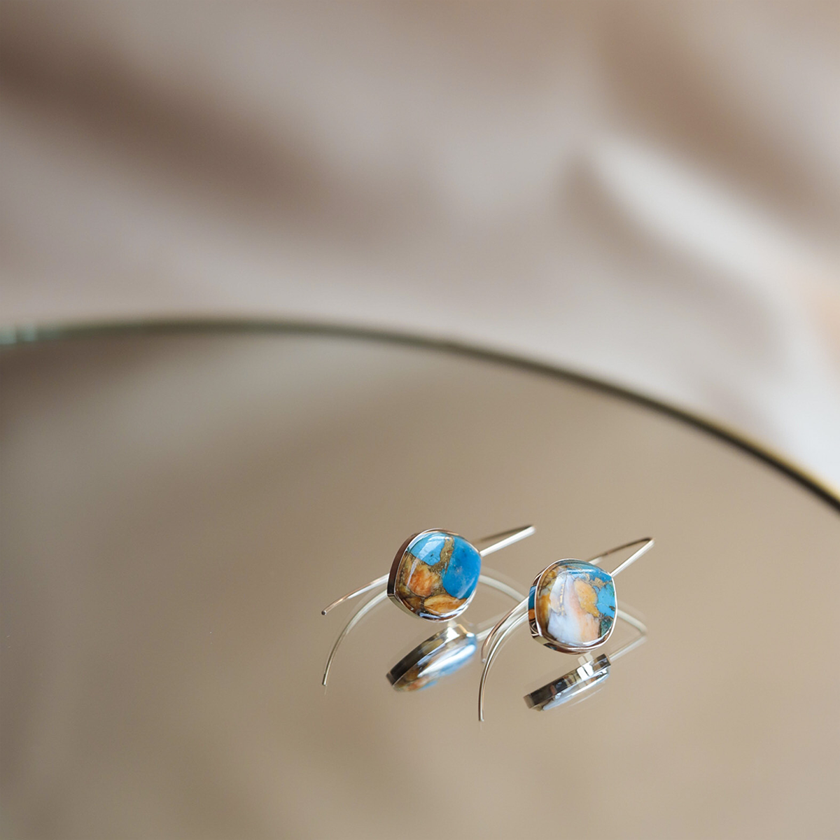 Turquoise Oyster Copper Stone Earrings (Curved)